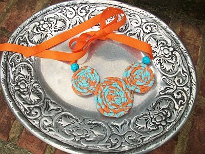 Orange and Turquoise Corsage Necklace