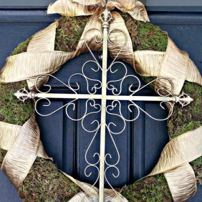 Willow House Inspired Moss and Ribbon Cross Wreath