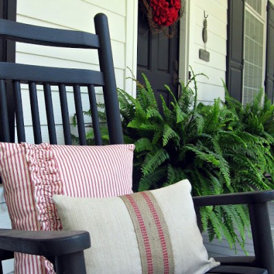 Ticking Stripe Porch Pillows for 4th of July