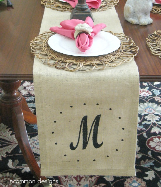 stenciled-monogrammed-burlap-tablerunner-uncommon-designs