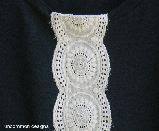 Create a simple and stylish tshirt. A perfect upgrade to a plain staple. So simple and quick! #tshirt #refashion #lace #sewing