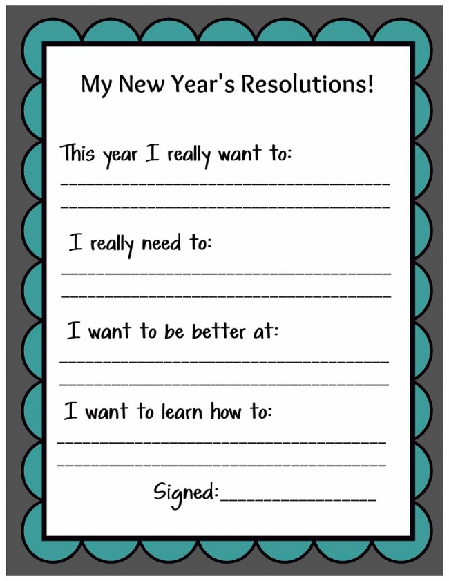 Kid's New Year's Resolutions Printable