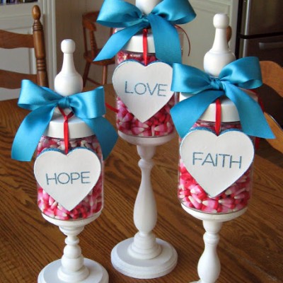 Valentine Apothecary Jars… Faith, Hope, and Love