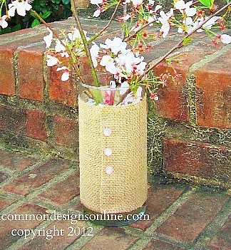 burlap covered vase 