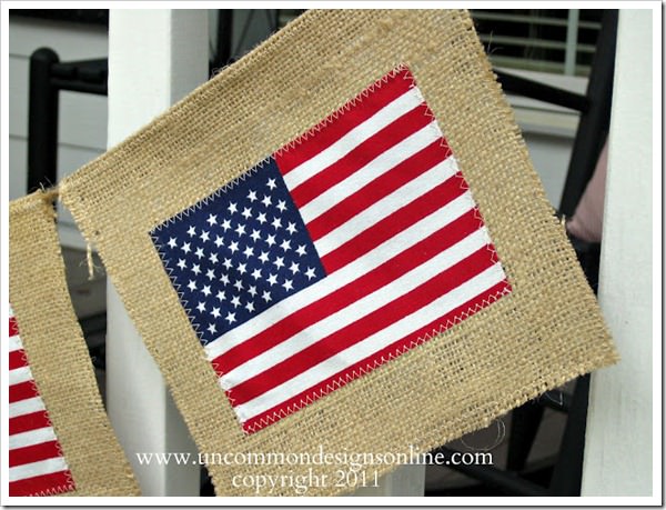Create this stunning and simple, Burlap American Flag Bunting. This patriotic garland will become your go to decor! #fourthofjuly #americanflag #flagcrafts