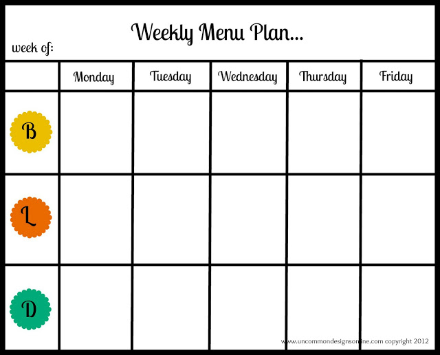Weekly Menu Plan Uncommon