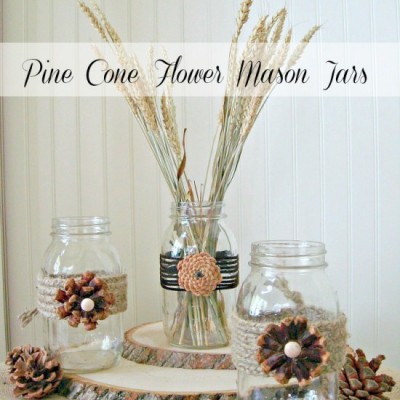 Pine Cone Flower Embellished Mason Jars