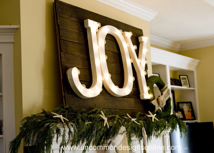 cardboard letters with mantels