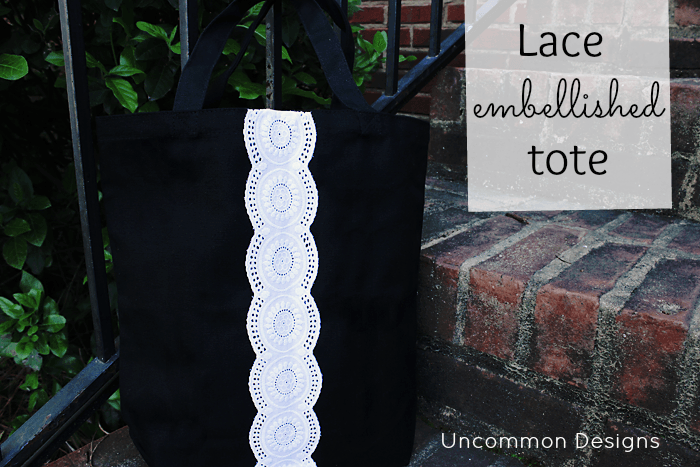 lace embellished tote bag