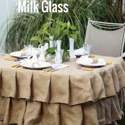 Burlap and Milk Glass Tablescape