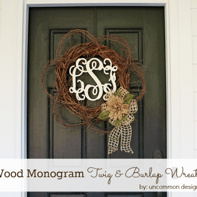Wood Monogram Twig and Burlap Wreath