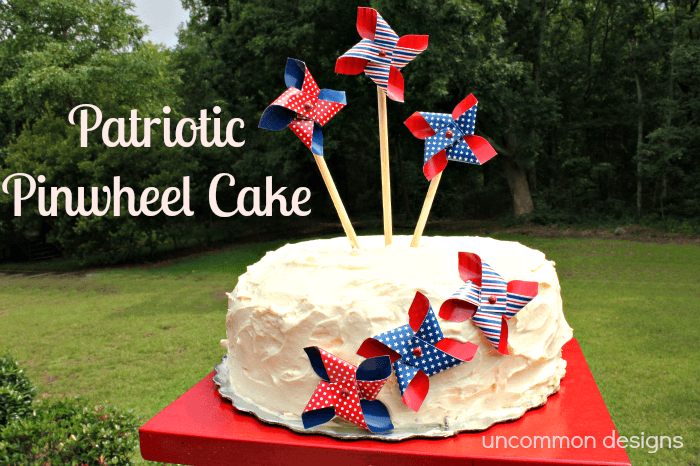 Add some pinwheels to an ordinary store bought cake to make a no-fuss fabulous fourth of july dessert!  www.uncommondesignsonline.com