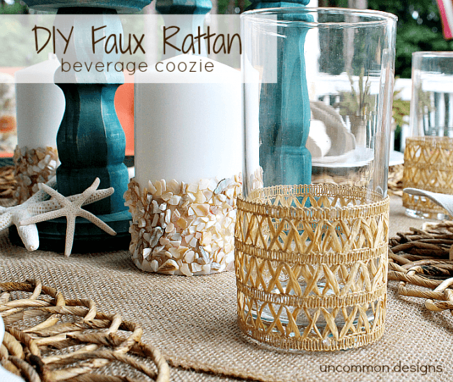 How to make these adorable DIY Faux Rattan Beverage Coozies! #outdoorliving #rattan