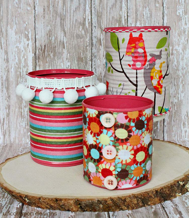 Get organized in style with these pretty Fabric Covered Aluminum Can Organizers!  www.uncommondesignsonline.com