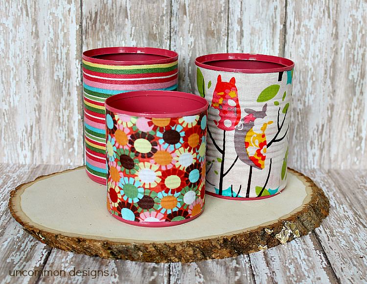 Get organized in style with these pretty Fabric Covered Aluminum Can Organizers!  www.uncommondesignsonline.com