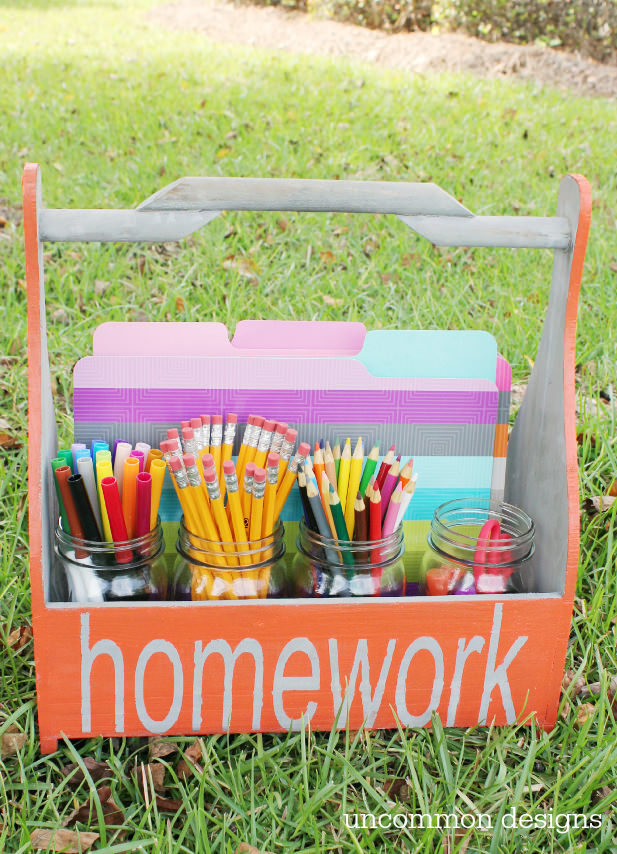 Get ready for back to school with a homework caddy!  The most dreaded part of the school day just got a little less chaotic and a lot more stylish!  via uncommon designs