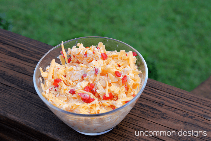 Easiest ever pimiento cheese recipe.  Make as a dip, sandwiches, or top hamburgers.  The perfect summer recipe!  www.uncommondesignsonline.com