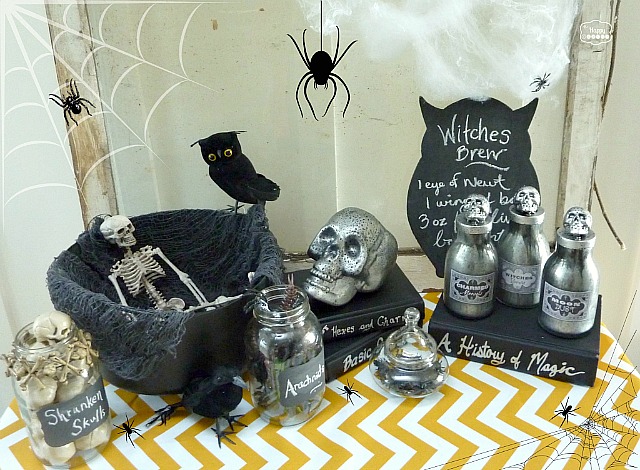 Halloween-Vignette-with-DIY-Faux-Mercury-Glass-Potion-Bottles