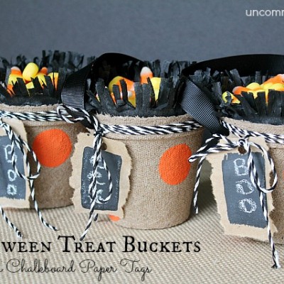 Halloween Treat Buckets with Chalkboard Paper Tags