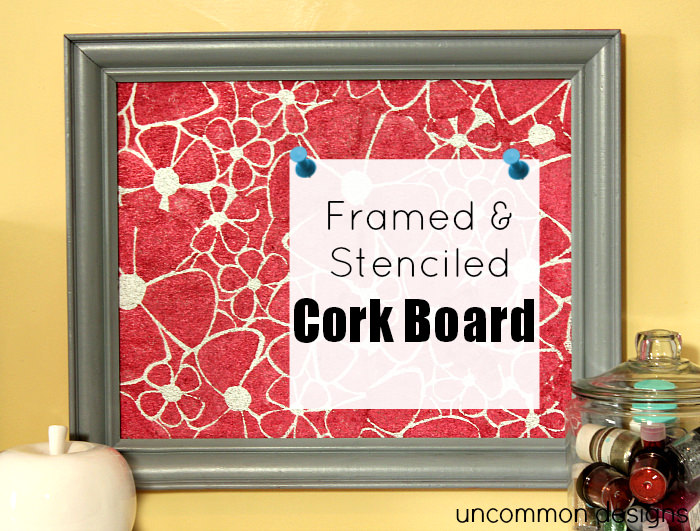 framed and stenciled cork board