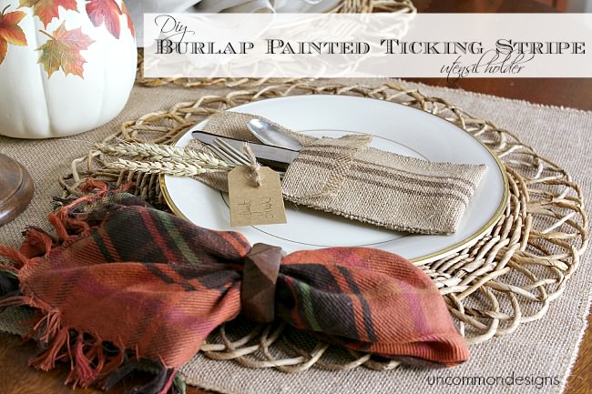 DIY Burlap Painted Ticking Stripe Utensil Holder from Uncommon Designs