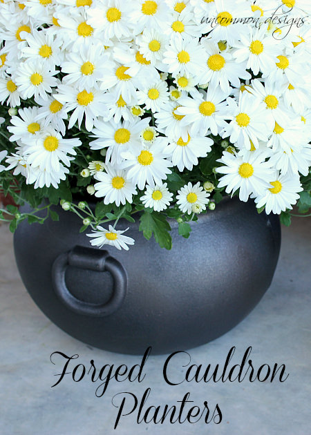 spray painted cauldron planter