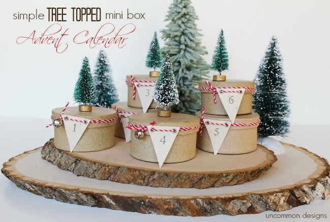 A Simple Tree Topped Mini Box Advent Calendar Countdown! So adorabl, and filling the boxes will be so much fun! #christmas #advent via www.uncommondesignsonline.com