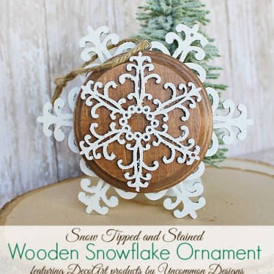 Snow Tipped and Stained Wooden Snowflake Ornaments