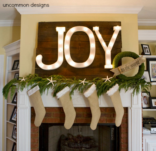Make your own Burlap Stockings!  We have a version for him and her.  You can sew your own or just embellish a store bought stocking.  #Christmas  #Stockings  via www.uncommondesignsonline.com