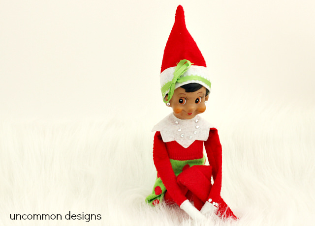 Make an Elf on the Shelf Dress from a Sock! No sewing required... one cut and you are done!  via www.uncommondesignsonline.com  #ElfontheShelf  #Christmas