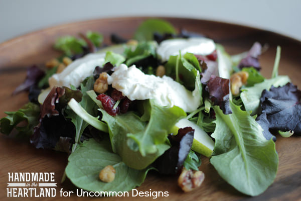 Mixed Greens, Pear and Warm Goat Cheese Salad www.uncommondesignsonline.com  #salads