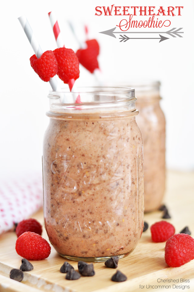 Raspberry Banana and Dark Chocolate Smoothie  via www.uncommondesignsonline.com  #smoothies  #smoothierecipes