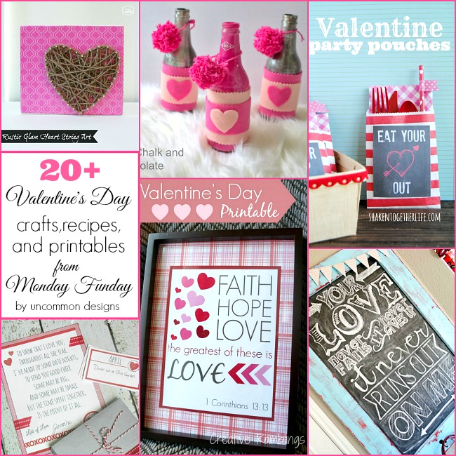 20+ Valentine's Day Craft, printables, and recipes from Monday Funday. #linkpartyfeatures #valentinesday