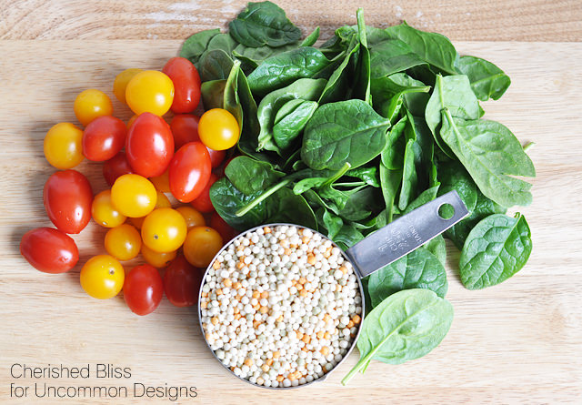 Tomato Spinach & Bacon Pearl Couscous Salad with Creamy Cucumber Dressing  www.uncommondesignsonline.com