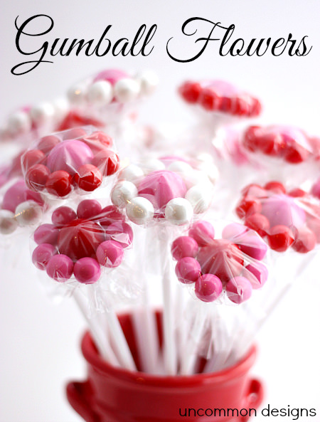 Gumball Flowers An Adorable #Valentines Treat!  www.uncommondesignsonline.com  #valentinestreat #kidscrafts