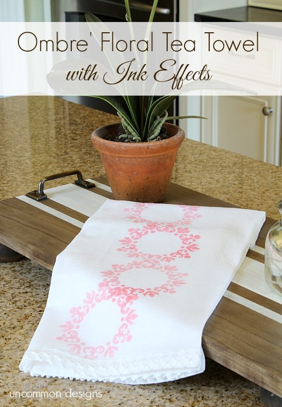 Ombre Floral Tea Towel with Ink Effects