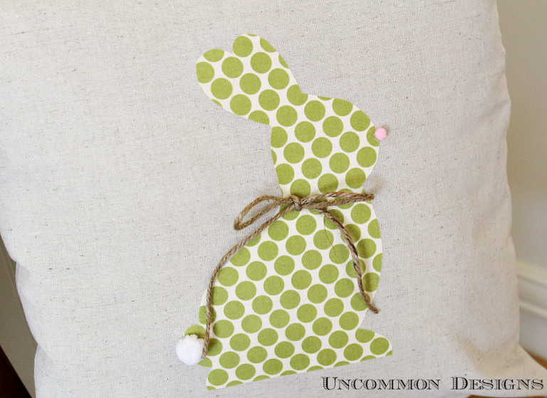 No Sew Easter Bunny Pillow.  Learn how to applique this easy bunny in no time!  www.uncommondesignsonline.com  #Easter #Pillows