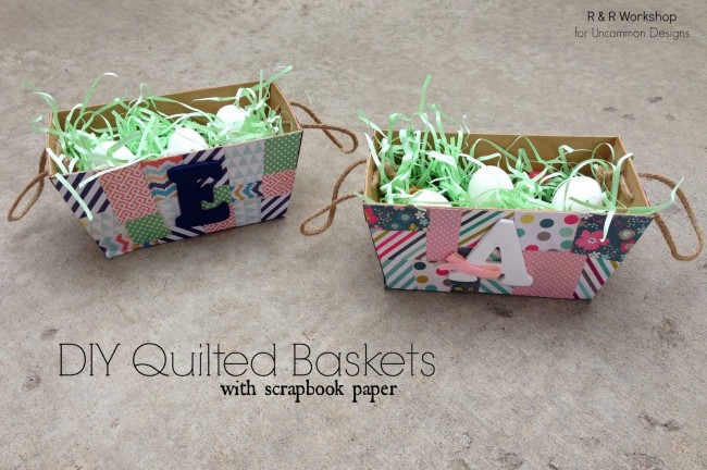 Make a Quilted Easter Basket with Scrapbook Paper!  So fun for the holidays!  via www.uncommondesignsonline.com  #Easter #EasterBasket