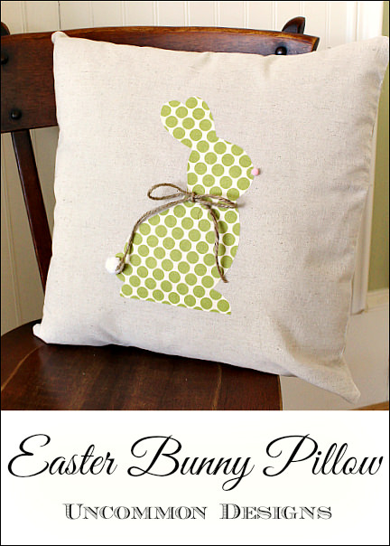 No Sew Easter Bunny Pillow.  Learn how to applique this easy bunny in no time!  www.uncommondesignsonline.com  #Easter #Pillows