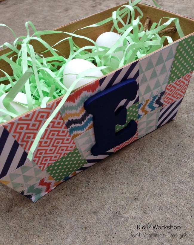 Make a Quilted Easter Basket with Scrapbook Paper!  So fun for the holidays!  via www.uncommondesignsonline.com  #Easter #EasterBasket