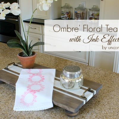 Ombre’ Floral Tea Towel with Ink Effects