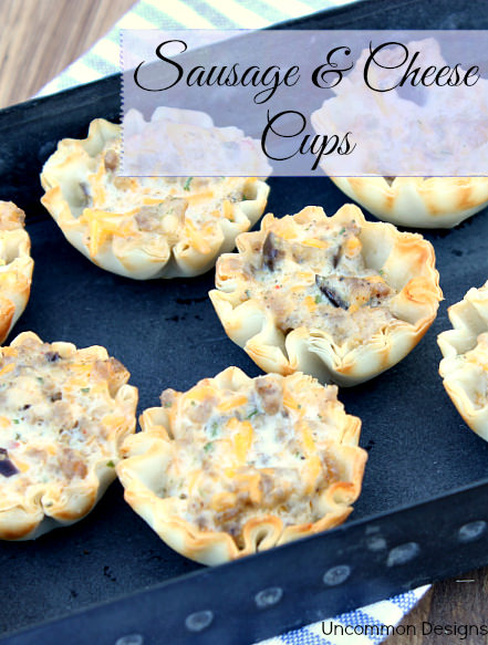 Sausage and Cheese Cups Recipe: A super easy appetizer... great for a crowd!  www.uncommondesignsonline.com #Sausage #Appetizer