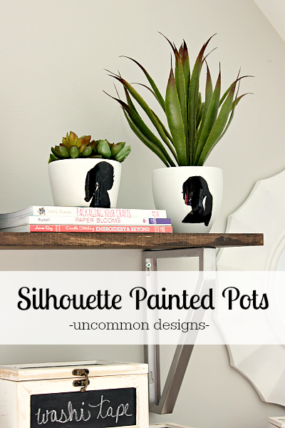 Personalize a planter or pot with a painted silhouette!  An easy project that looks like a million bucks and makes a perfect gift!  #MothersDay  #DecoArt  via www.uncommondesignsonline.com