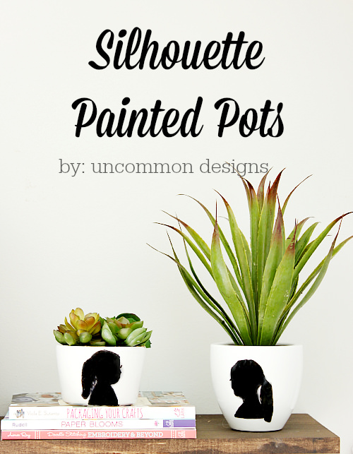 Personalize a planter or pot with a painted silhouette!  An easy project that looks like a million bucks and makes a perfect gift!  #MothersDay  #DecoArt  via www.uncommondesignsonline.com