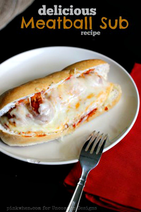 Delicious Meatball Sub Sandwich Recipe... a delicious and filling recipe anytime!  www.uncommondesignsonline.com  