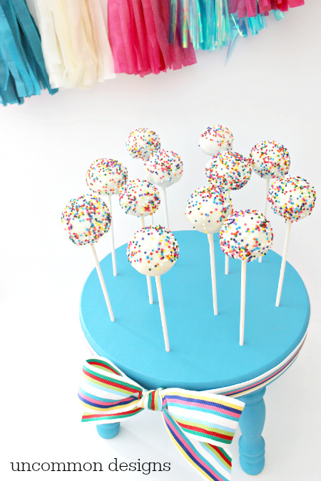 DIY Cake Pop Stand... Make your own stand in just a few simple steps!  via www.uncommondesignsonline.com #parties  #cakepops