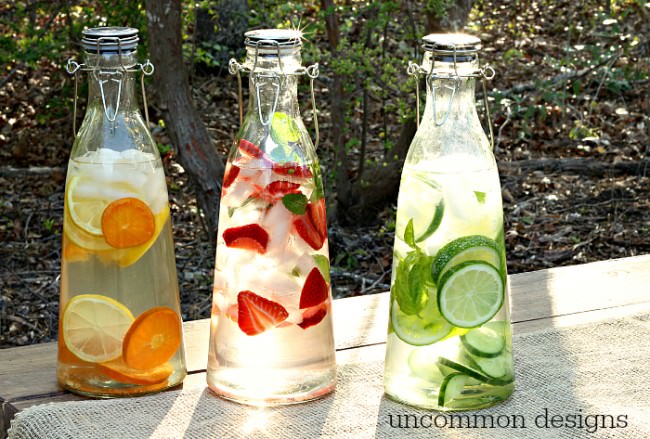 Refreshment has never tasted so good.  These naturally flavored water recipes are sure to keep you delightfully hydrated! www.uncommondesignsonline.com