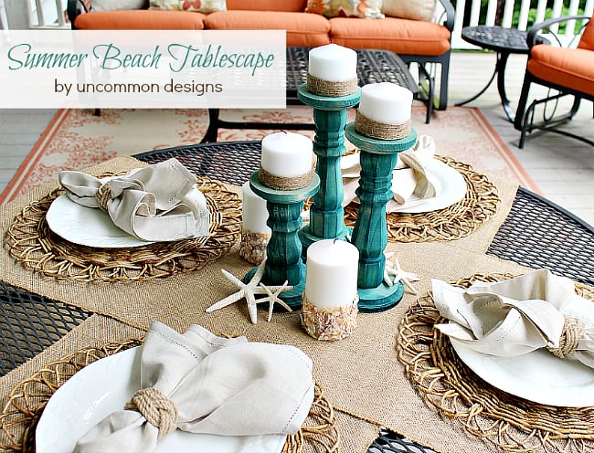 Bring a bit of the beach to your home and create a simple and elegant Summer Beach Inspired Tablescape. via www.uncommondesignsonline.com
