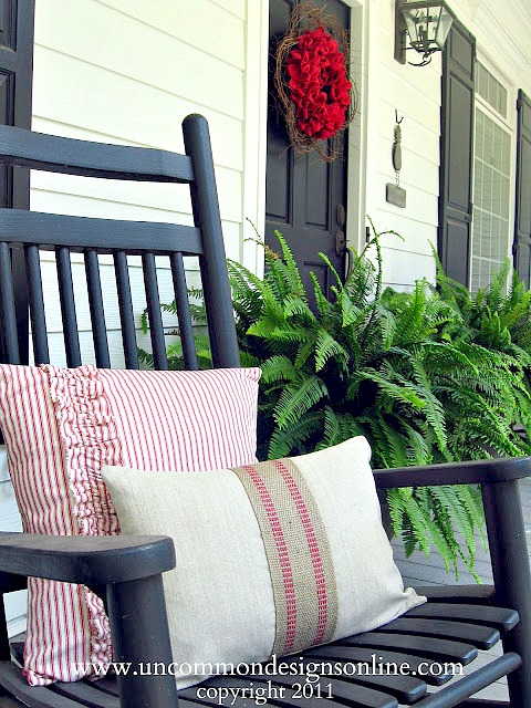 Fourth of July Front Porch Ideas. 5 Diy Projects for creating an amazing front porch. #pillows #fourthofjuly #summer #burlap 