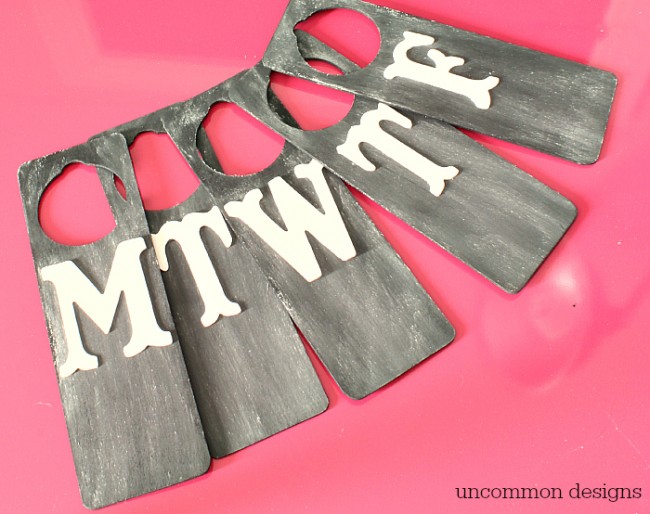Days of the Week Closet Organizers.  Ease school morning stress with these functional and adorable chalkboard clothing dividers.  www.uncommondesignsonline.com